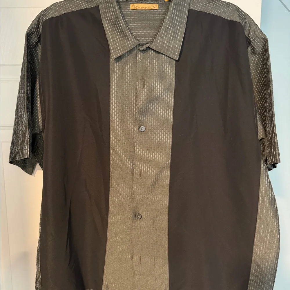 Havanera Co. Men's Black and Gray/olive Pinstripe Casual Shirt - Picture 2 of 6